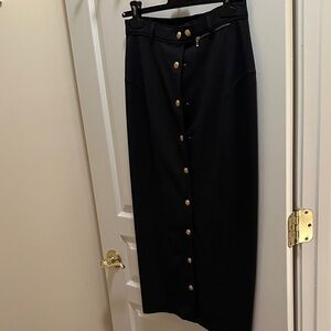 Gucci Dark Grey Pencil Skirt with Gold Buttons